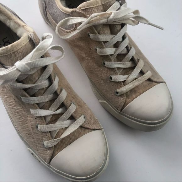 UGG Evera wool shearling lined low top canvas and leather sneaker woman size 8.5 - Picture 2 of 9